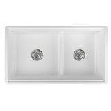 Yorkshire Farmhouse Fireclay 33 in. 55/45 Double Bowl Kitchen Sink with Cutting-Board, Grid and Strainer in White - Super Arbor