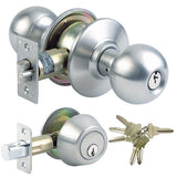 Stainless Steel Grade 3 Combo Lock Set with Entry Door Knob and Deadbolt, 18 SC1 Keys Total, (3-Pack, Keyed Alike) - Super Arbor