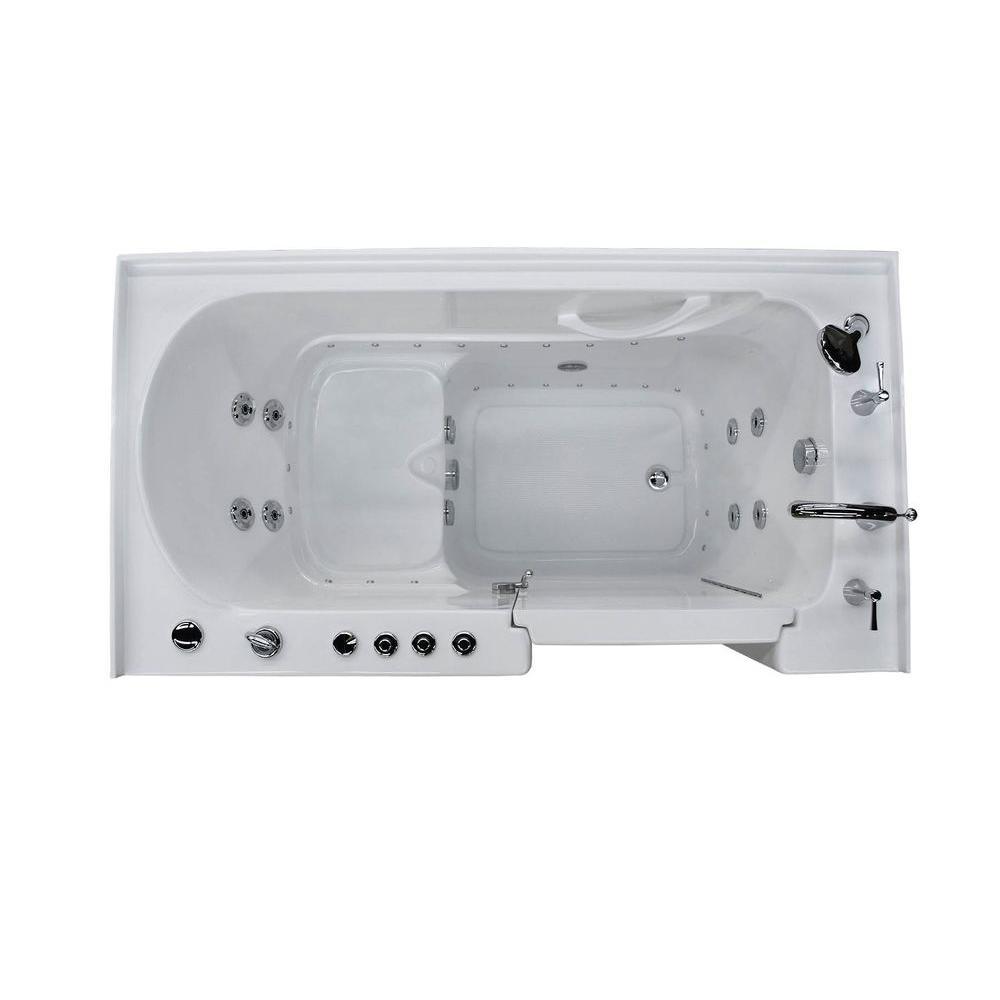 Rampart 5 ft. Walk-in Whirlpool and Air Bathtub with 4 in. Tile Easy Up Adhesive Wall Surround in White - Super Arbor