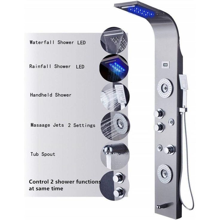 55 in. 6-Jet Shower Panel System with LED Rainfall Waterfall Shower Head Handshower and Tub Spout in Brushed Nickel