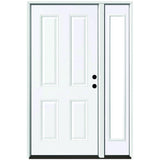 51 in. x 80 in. 4-Panel Primed White Right-Hand Steel Prehung Front Door with 12 in. Clear Glass Sidelite 4 in. Wall - Super Arbor