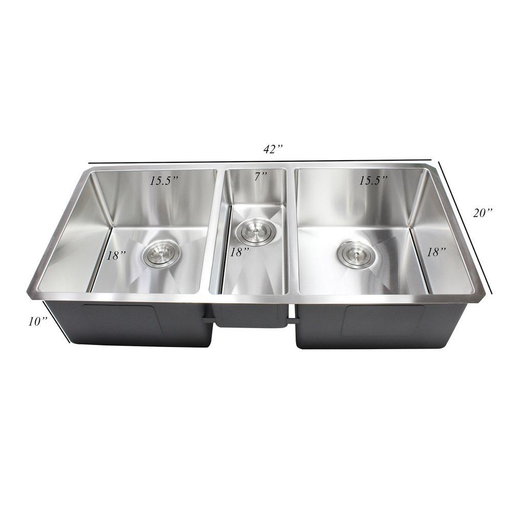 Undermount 16-Gauge Stainless Steel 42x20x10 in. Triple Bowl Kitchen Sink Combo with Silicone Gloves and Strainer - Super Arbor