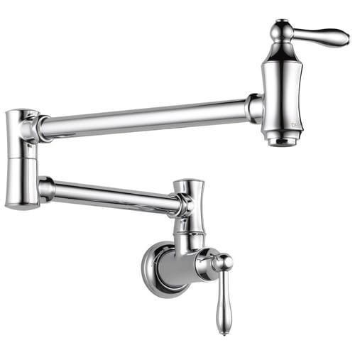 Delta Chrome 2-Handle Wall-Mount Pot Filler Handle Kitchen Faucet (Deck Plate Included)