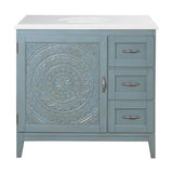 Chennai 37 in. W Single Vanity in Blue Wash with Engineered Stone Vanity Top in Crystal White with White Sink - Super Arbor