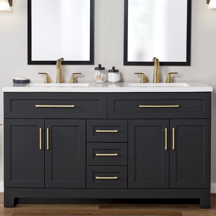 Style Selections Cauley 60-in Black Double Sink Bathroom Vanity with White Cultured Marble Top