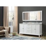 Classic 72 in. Bath Vanity in White with Carrara Marble Vanity Top in White with White basins and Mirror - Super Arbor