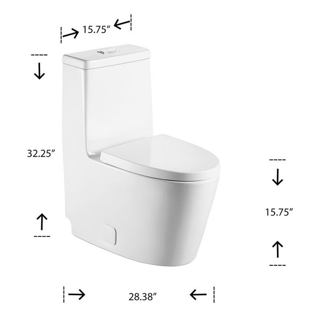 Double flush toilet 1-piece 1.28 GPF white flush toilet, Elongated toilet with seat - Super Arbor