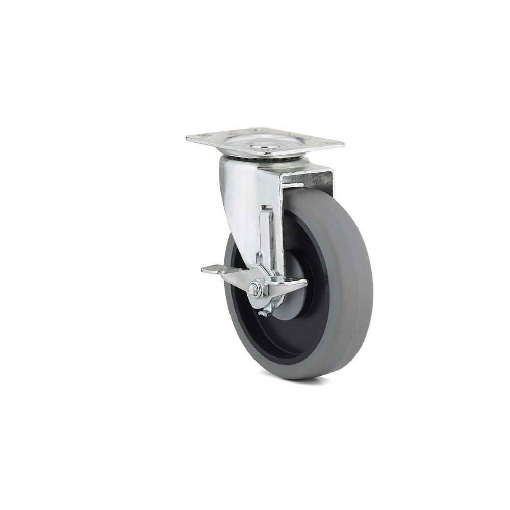 5 in. Gray Swivel with Brake plate Caster, 297.7 lb. Load Rating - Super Arbor