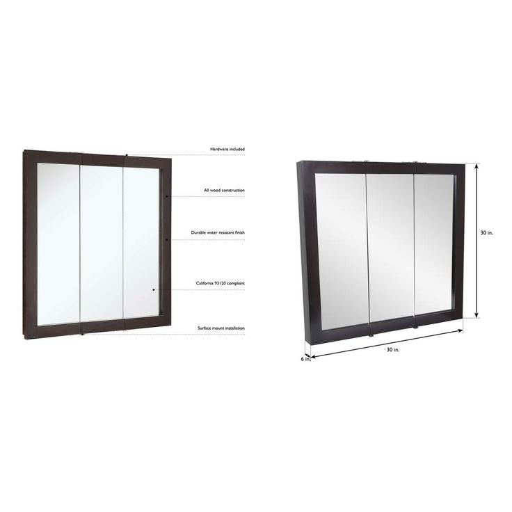 Ventura 30 in. W x 30 in. H x 6 in. D Framed Tri-View Surface-Mount Bathroom Medicine Cabinet in Espresso
