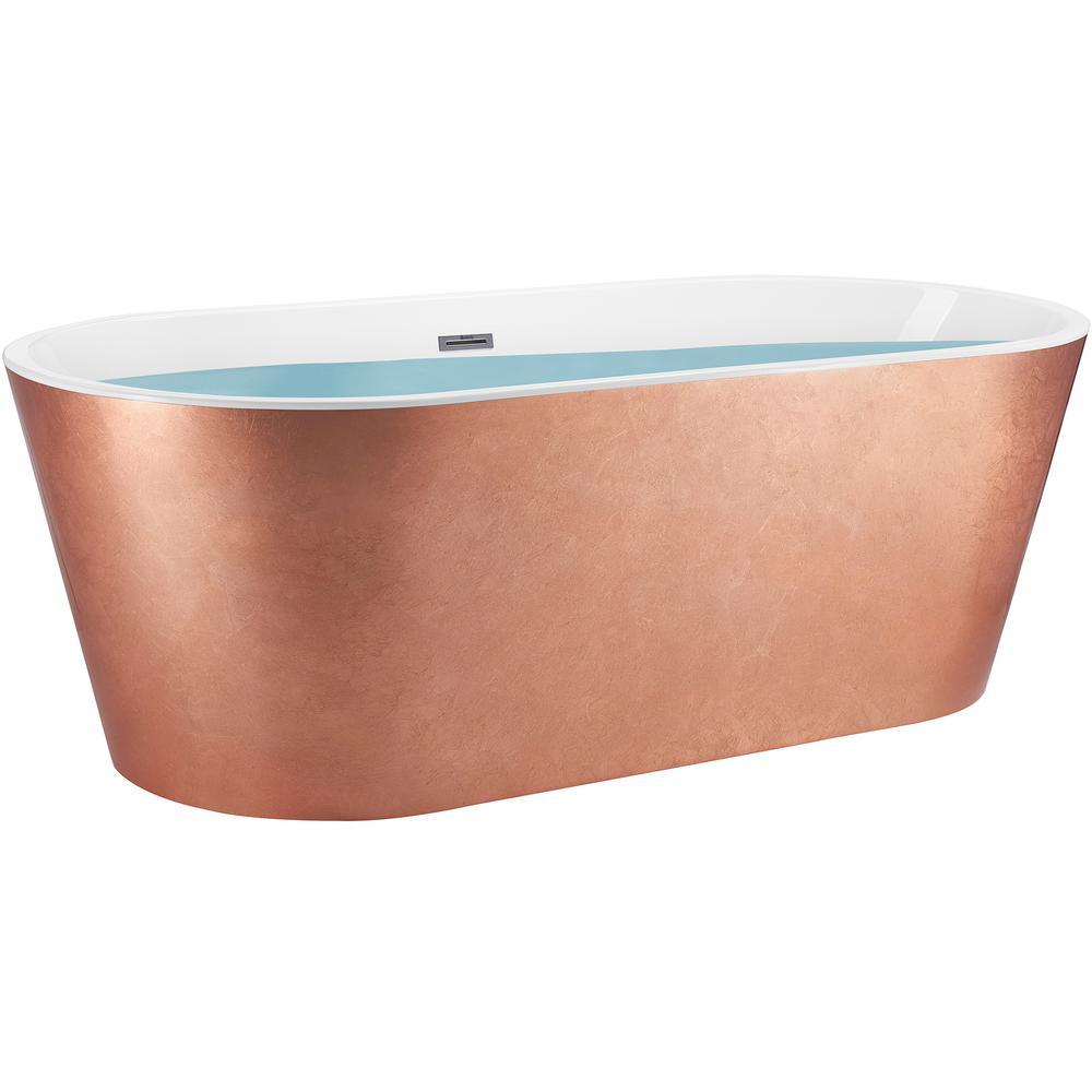 67 in. Foil Acrylic Tub for Bathroom - Flat Bottom Stand Alone Bathtub in Glossy Copper - Super Arbor