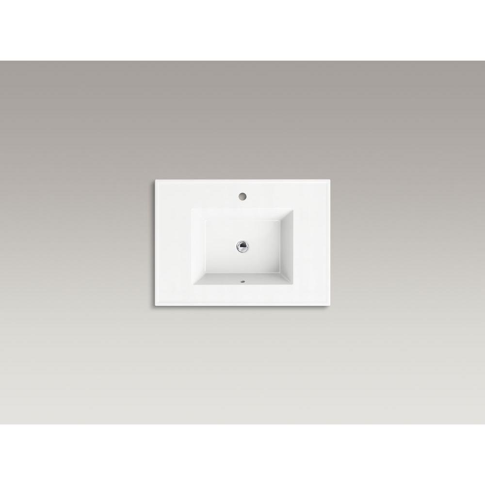 Ceramic/Impressions 25 in. Single Faucet Hole Vitreous China Vanity Top with Basin in White Impressions - Super Arbor