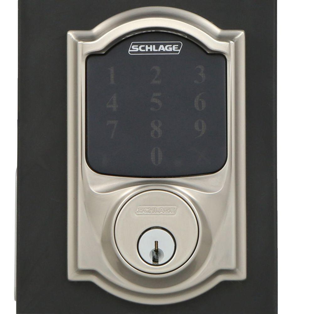 Camelot Satin Nickel Connect Z-Wave Plus Smart Deadbolt and Camelot Handleset with Accent Lever with Camelot Trim - Super Arbor