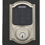 Camelot Satin Nickel Connect Z-Wave Plus Smart Deadbolt and Camelot Handleset with Accent Lever with Camelot Trim - Super Arbor