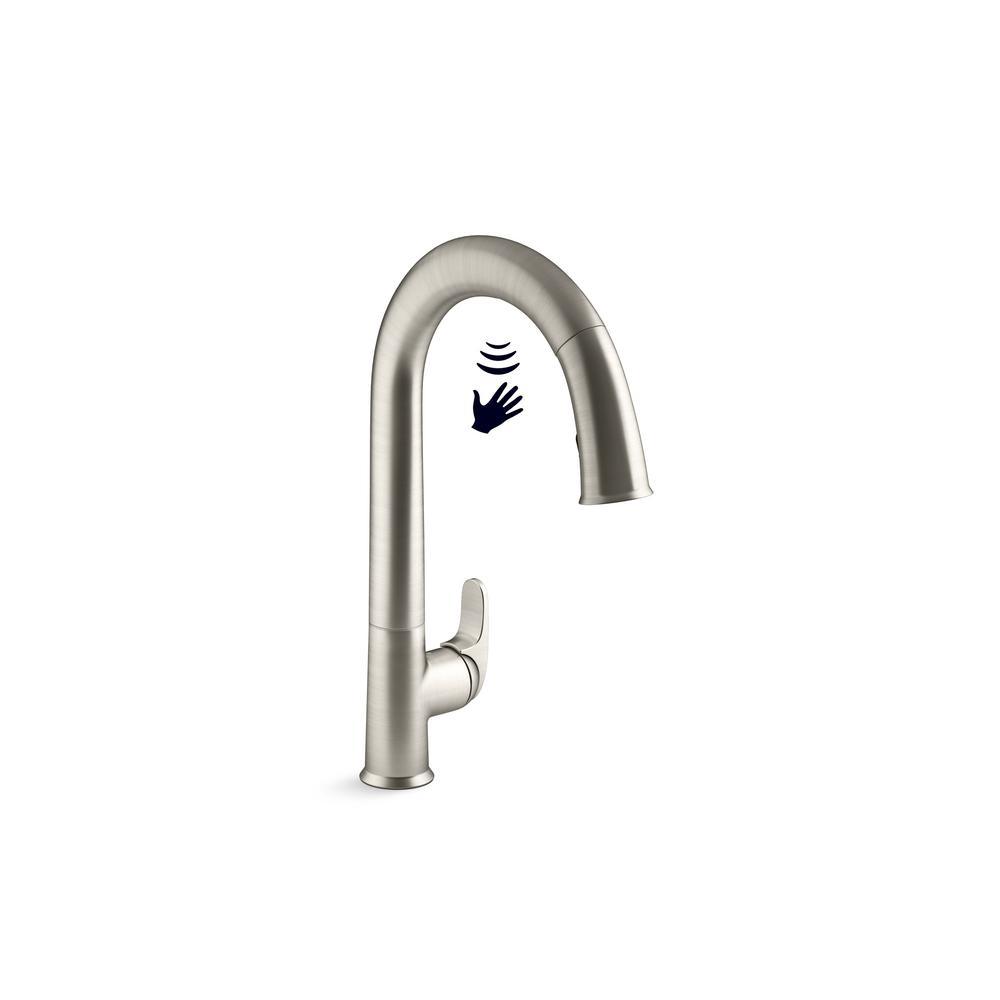 Sensate Single-Handle Touchless Pull Down Sprayer Kitchen Faucet in Vibrant Stainless with DockNetik and Sweep Spray - Super Arbor