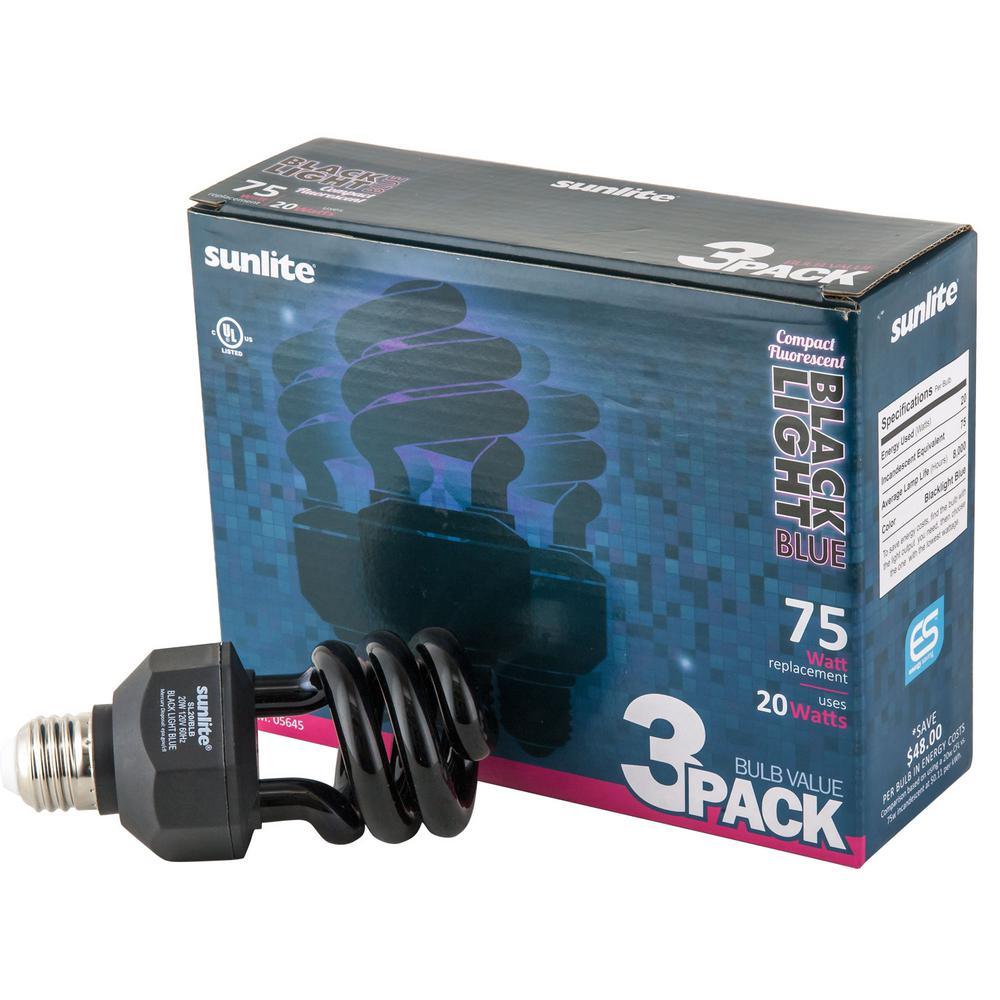 20-Watt CFL Spiral Black Light Bulb (BLB) UV Black Light Party Bulb (3-Pack) - Super Arbor