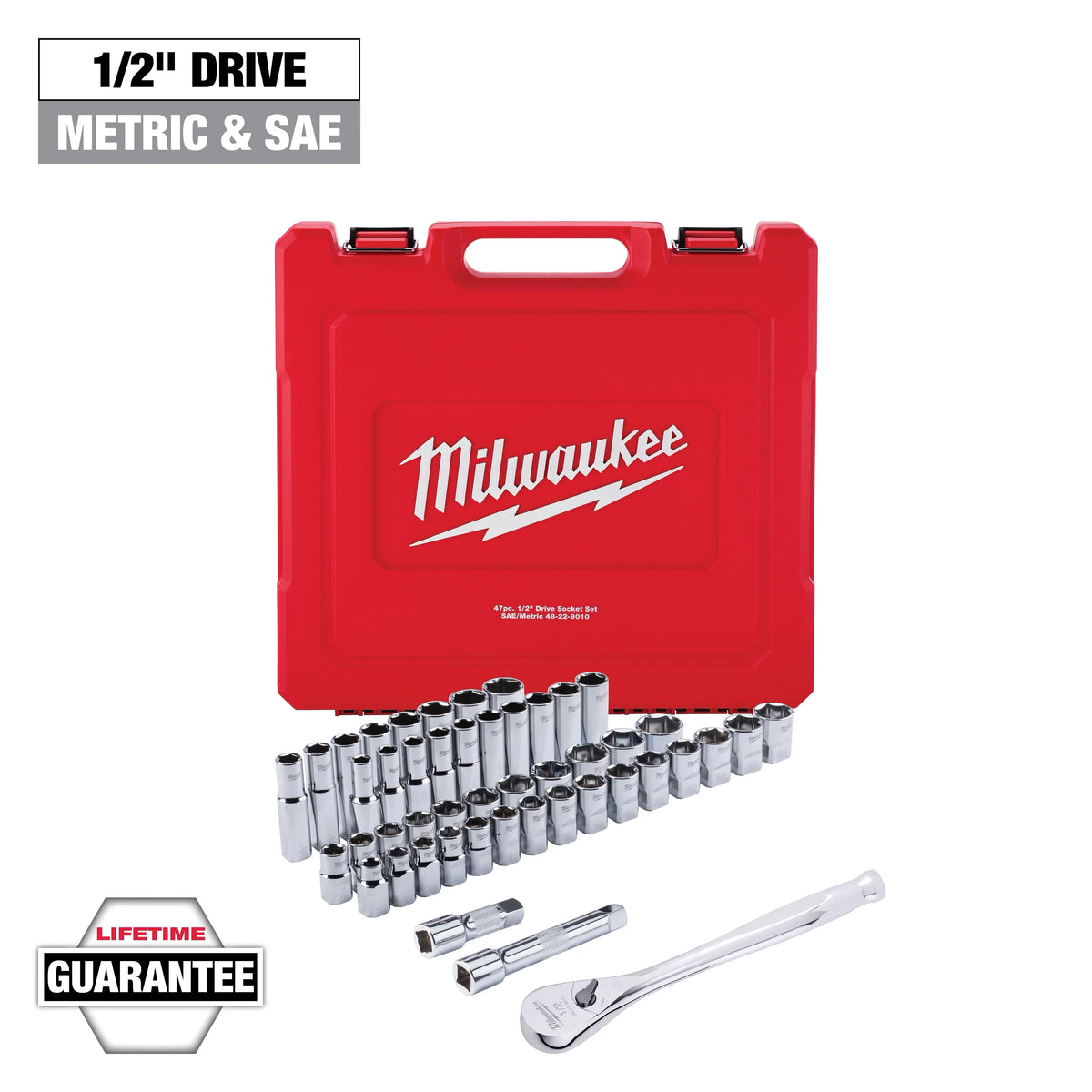 Milwaukee 1/2 in. Drive SAE/Metric Ratchet & Socket Mechanics Tool Set, 47-Piece