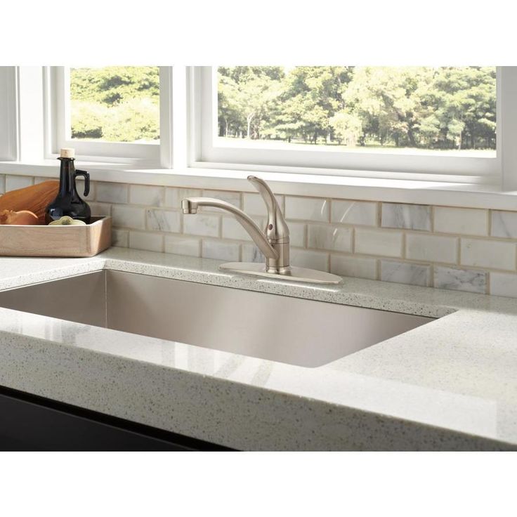 Delta Foundations Stainless 1-Handle Deck-Mount Low-Arc Handle Kitchen Faucet