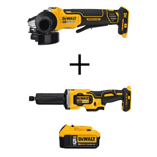 20-Volt MAX Li-Ion Cordless 4-1/2 in. Angle Grinder(Tool-Only) w/ 20V 1-1/2 in. Die Grinder(Tool-Only) & 20V Battery 5Ah - Super Arbor