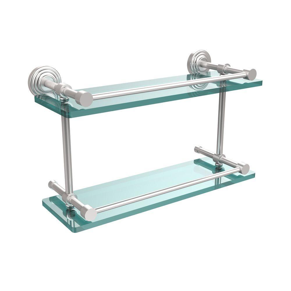 Waverly Place 16 in. L x 8 in. H x 5 in. W 2-Tier Clear Glass Bathroom Shelf with Gallery Rail in Satin Nickel - Super Arbor