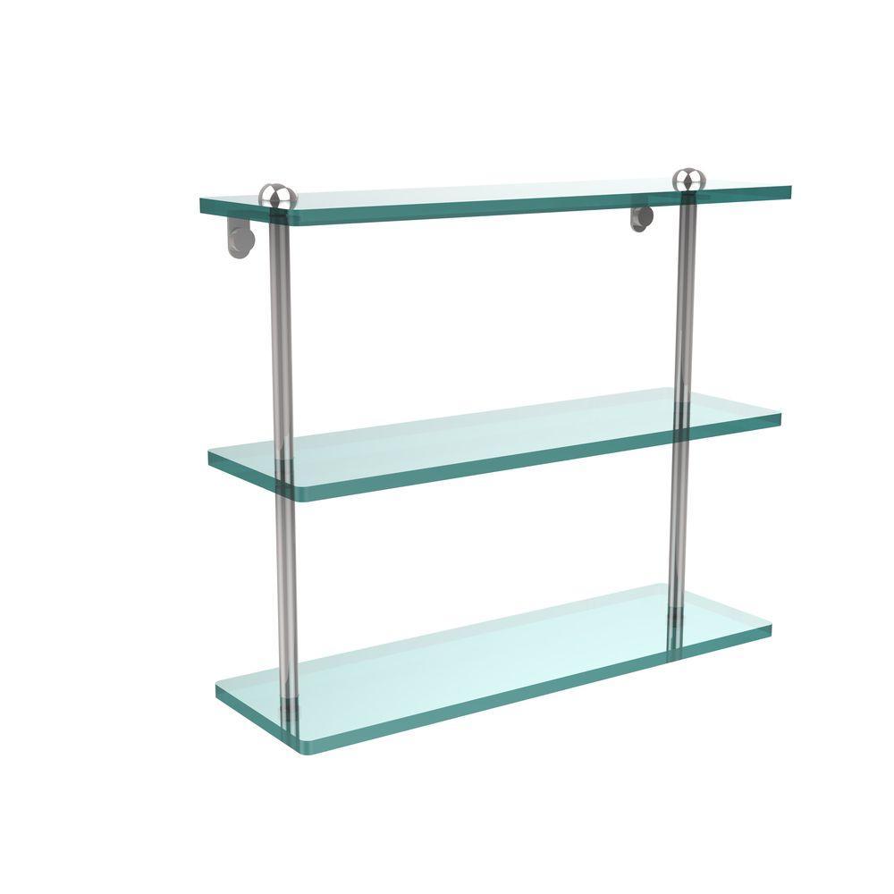 16 in. L x 15 in. H x 5 in. W 3-Tier Clear Glass Bathroom Shelf in Antique Pewter - Super Arbor