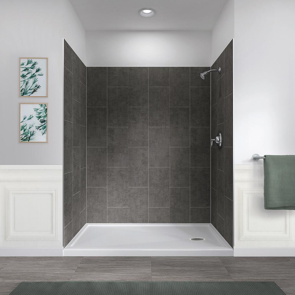 Jetcoat 32 in. x 60 in. x 78 in. 5-Piece Easy-up Adhesive Alcove Shower Surround in White Subway - Super Arbor