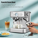 2-Cup Stainless Steel Semi-Auto Espresso Machine Maker with Milk Frother Wand