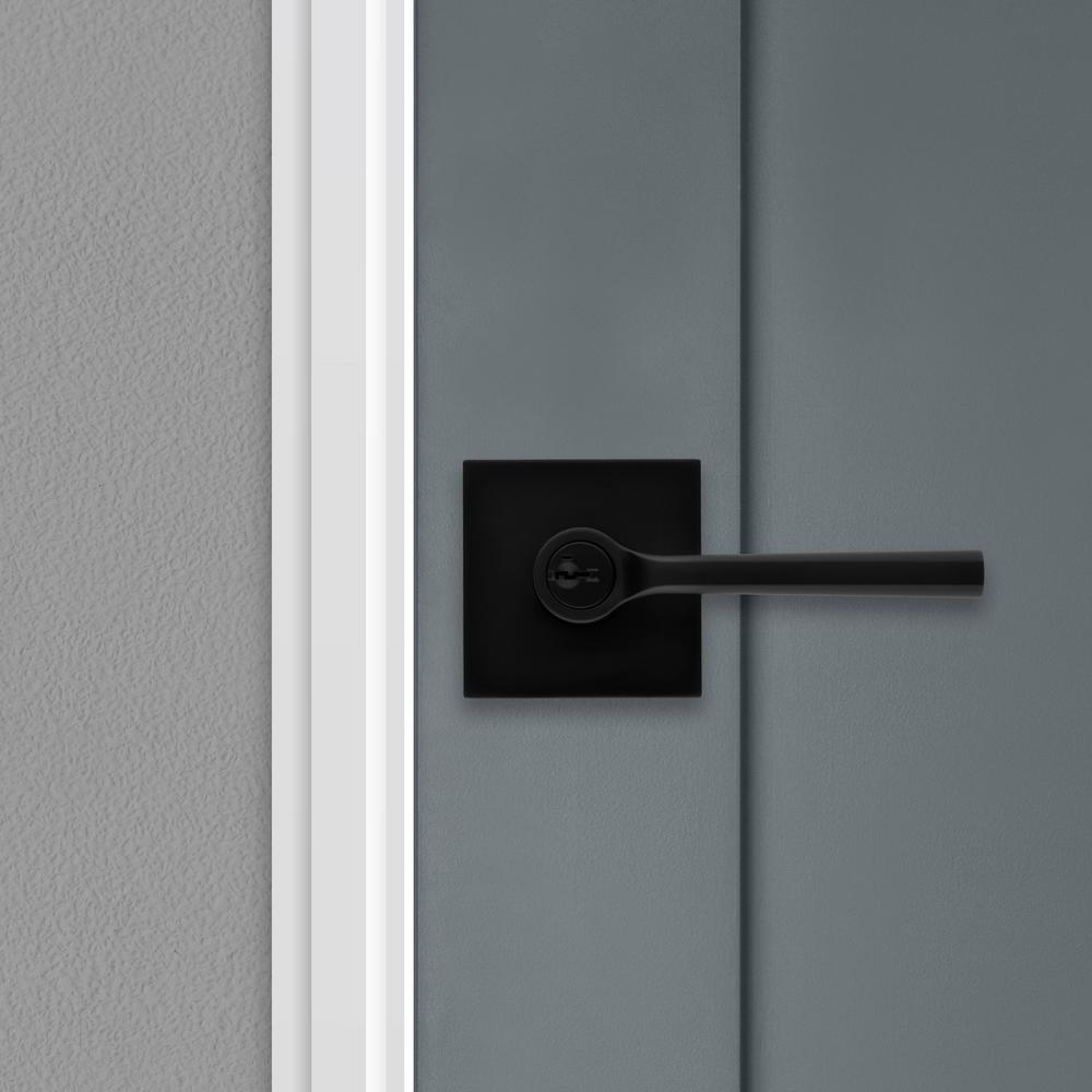 Lisbon Iron Black Square Exterior Entry Door Lever featuring SmartKey Security - Super Arbor
