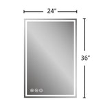24in x 36in Frameless Led Lighted Bathroom Wall Mounted Mirror