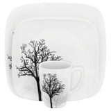 Square 16-Piece Seasonal Black Trees Glass Dinnerware Set (Service for 4)