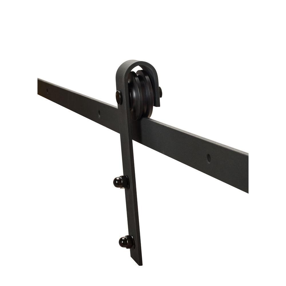 137.75 in. Black Solid Steel Barn Door Hardware Kit for Double Wood Doors with Adjustable Floor Guides (2-Piece Rails) - Super Arbor