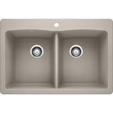 DIAMOND Dual Mount Granite Composite 33 in. 1-Hole 50/50 Double Bowl Kitchen Sink in White - Super Arbor