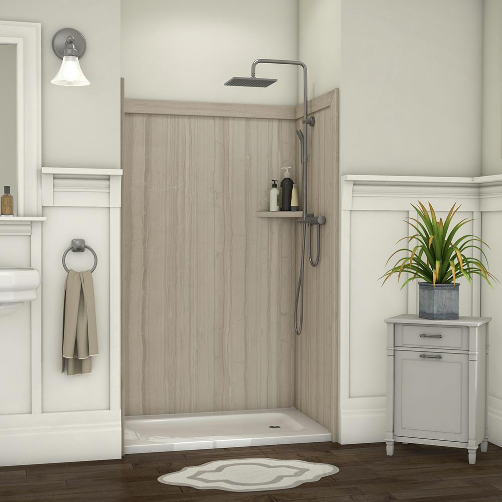 Elegance 36 in. x 48 in. x 80 in. 9-Piece Easy Up Adhesive Alcove Shower Wall Surround in Calacatta White - Super Arbor