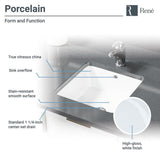 Rene 16 in. Undermount Bathroom Sink in White with Pop-Up Drain in Brushed Nickel
