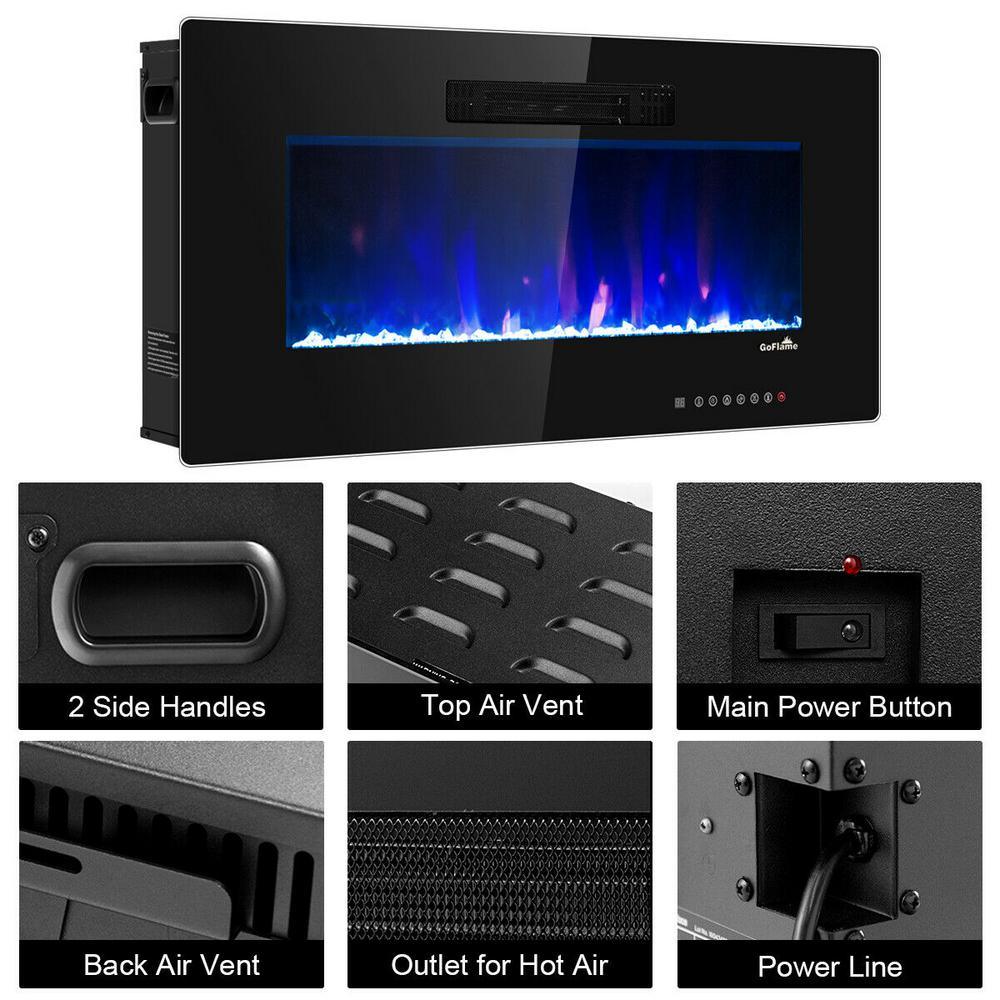 6 in. W Recessed Electric Fireplace In-Wall or Wall Mounted Electric Heater in Black - Super Arbor