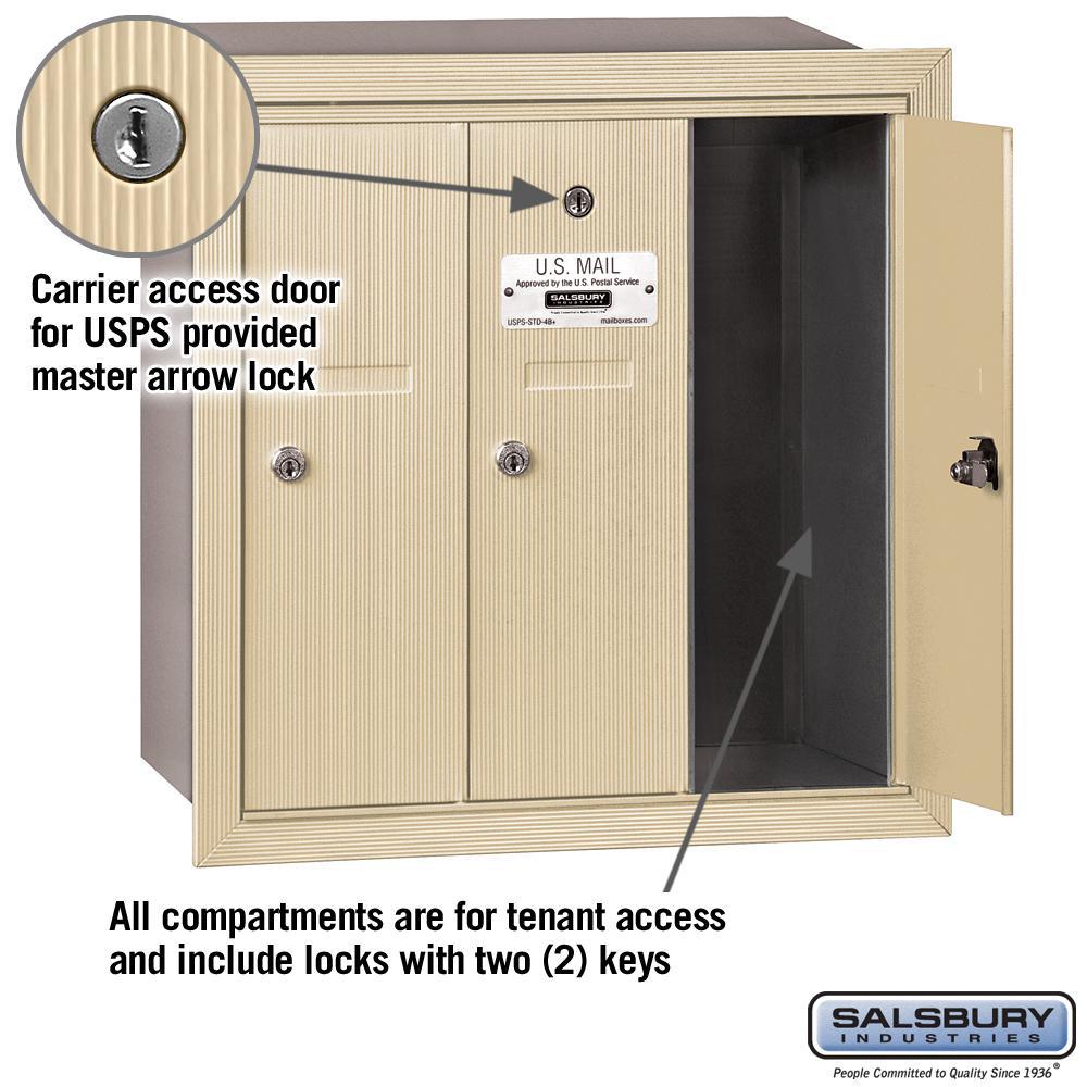 Sandstone Recessed-Mounted USPS Access Vertical Mailbox with 3 Door - Super Arbor