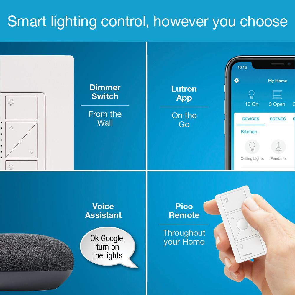 Caseta Wireless Smart Lighting Dimmer Switch (2 Count) Starter Kit w/ Google Mini Charcoal - Super Arbor