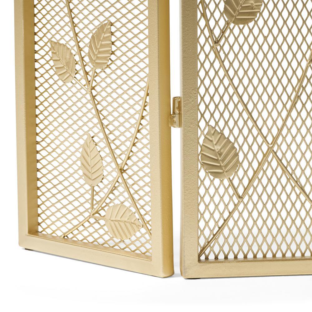 Greenbrier Modern Gold Iron Fire Screen with Leaf Accents - Super Arbor