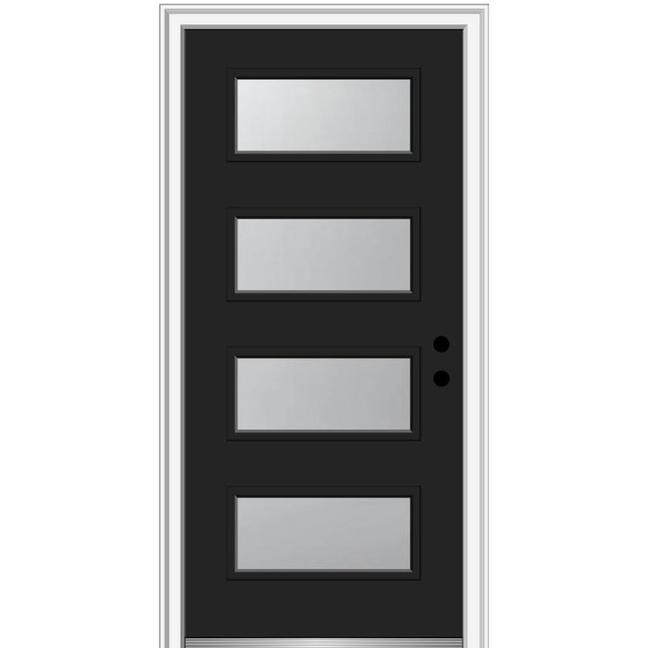 36 in. x 80 in. Celeste Left-Hand Inswing 4-Lite Frosted Glass Painted Steel Prehung Front Door on 6-9/16 in. Frame - Super Arbor