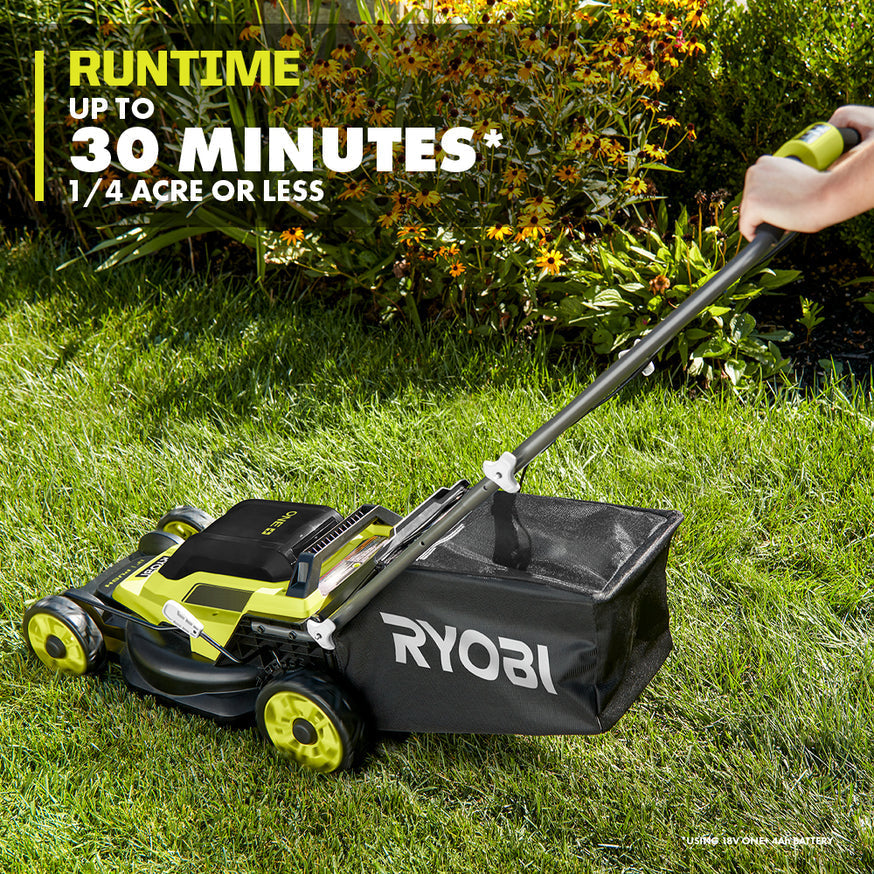 RYOBI 13 in. ONE+ 18-Volt Lithium-Ion Cordless Push Lawn Mower Kit with 4.0Ah Battery & Charger