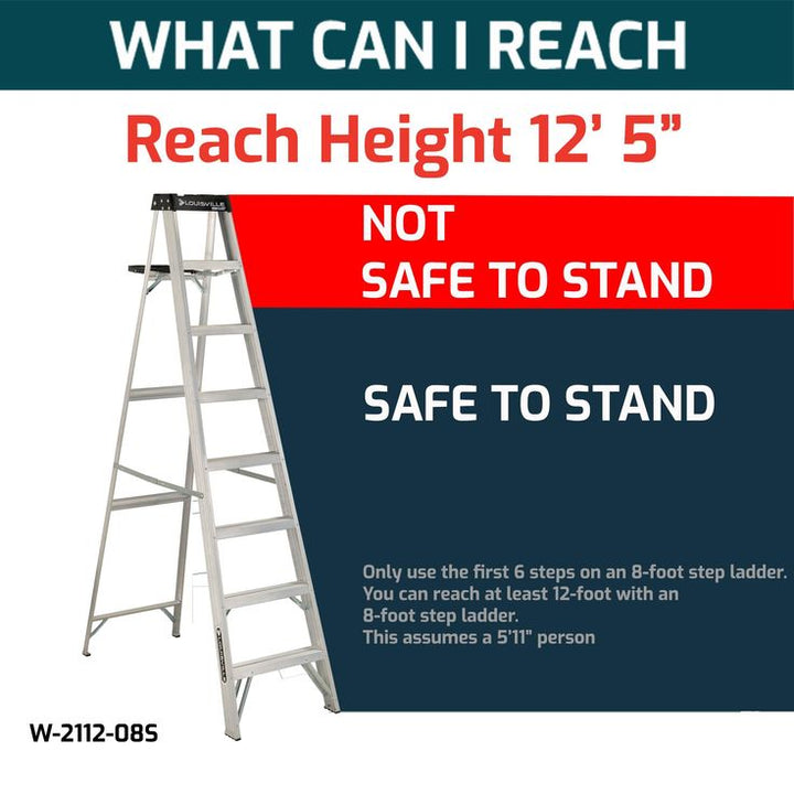 Louisville Ladder 8' Aluminum Step Ladder, 12' Reach, 250 lbs Load Capacity, W-2112-08S