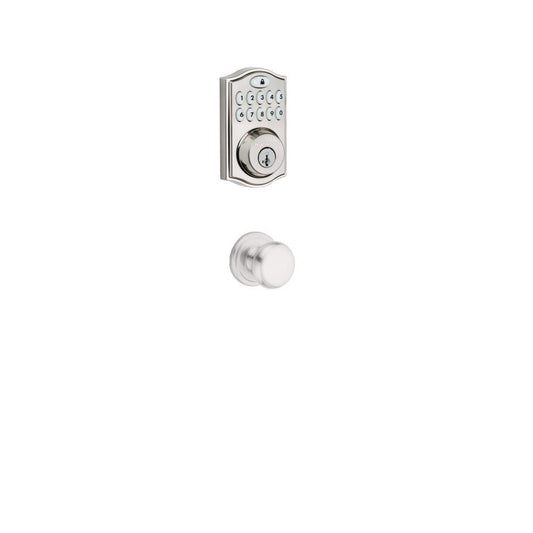 Z-Wave SmartCode Satin Nickel Single Cylinder Electronic Deadbolt featuring Juno Hall/Closet Knob - Super Arbor