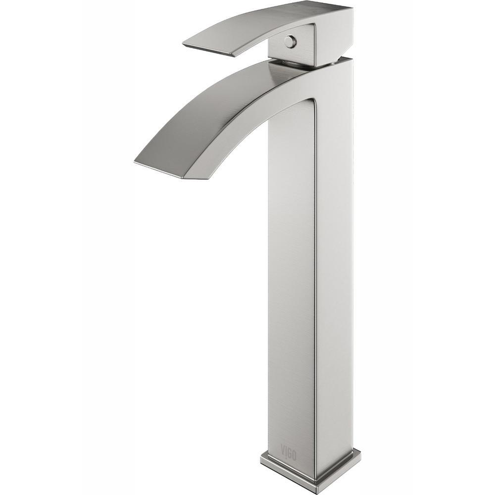 Single Hole Single-Handle Vessel Bathroom Faucet in Brushed Nickel - Super Arbor