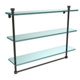 Foxtrot 22 in. L  x 18 in. H  x 5 in. W 3-Tier Clear Glass Bathroom Shelf with Towel Bar in Satin Nickel - Super Arbor