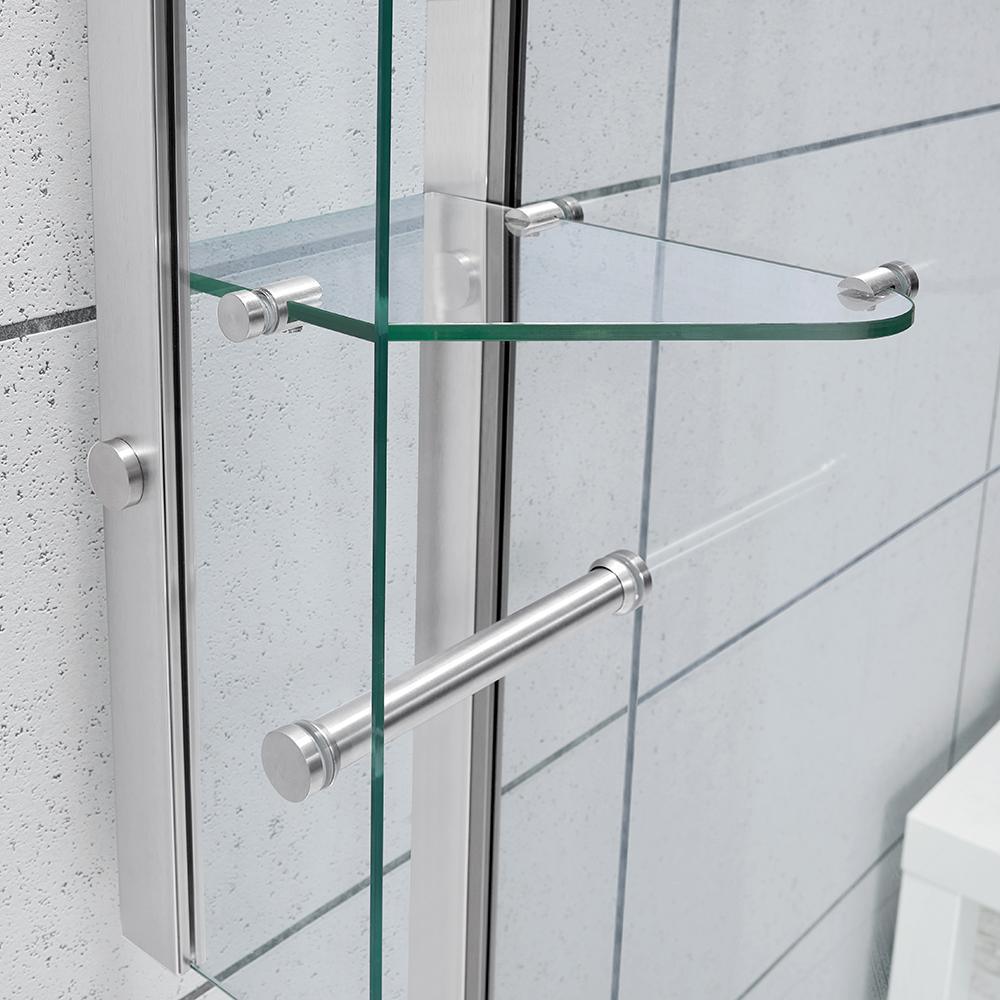 Glamour 38 in. x 73.90 in. Semi-Frameless Pivot Corner Shower Door in Satin Nickel with 38 in. x 38 in. Base in White - Super Arbor