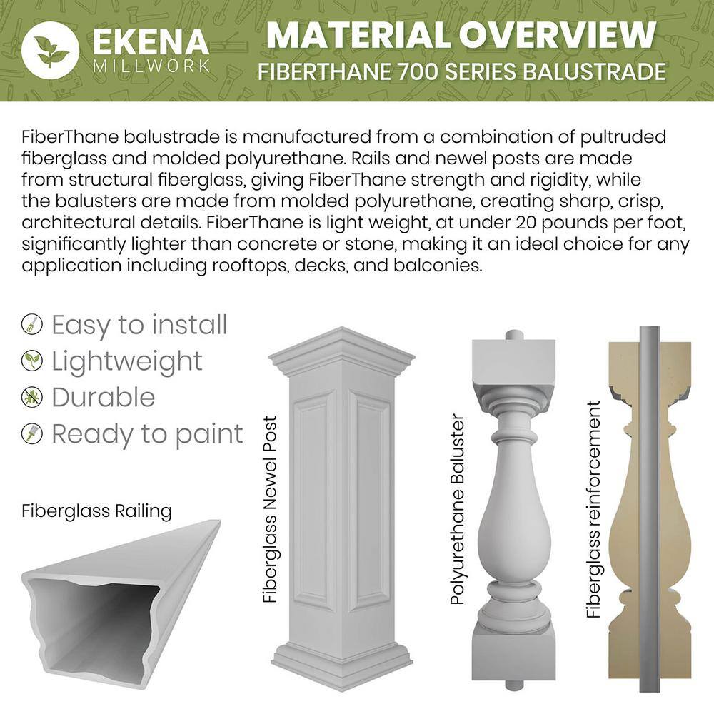 Ekena Millwork Fiberthane 700 Series 30 in. H x 5 in. W White Resin Stair Baluster