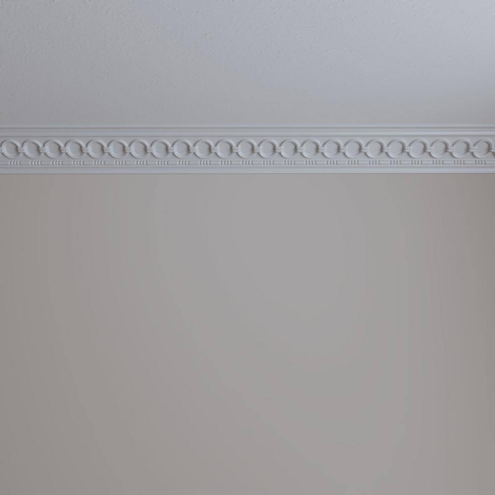 Ekena Millwork 3-1/8 in. x 3-1/8 in. x 94-1/2 in. Polyurethane Foster Coin and Bead Crown Moulding