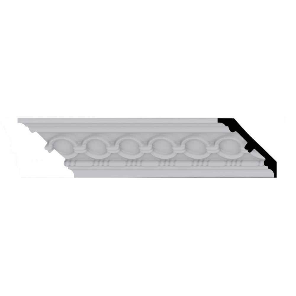 Ekena Millwork 3-1/8 in. x 3-1/8 in. x 94-1/2 in. Polyurethane Foster Coin and Bead Crown Moulding