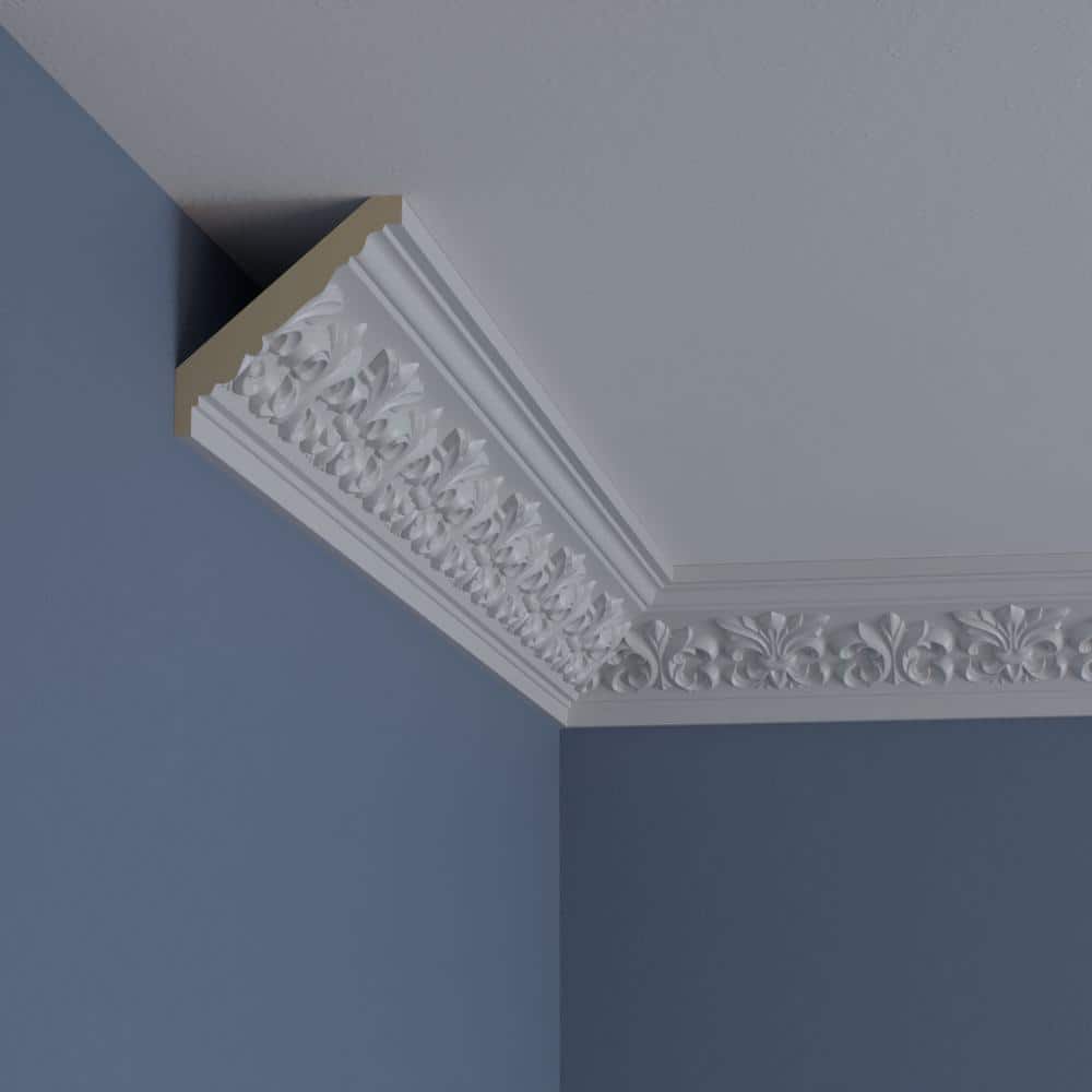 Ekena Millwork 3-1/4 in. x 3-1/4 in. x 94-1/2 in. Polyurethane Fleur De Lis Crown Moulding