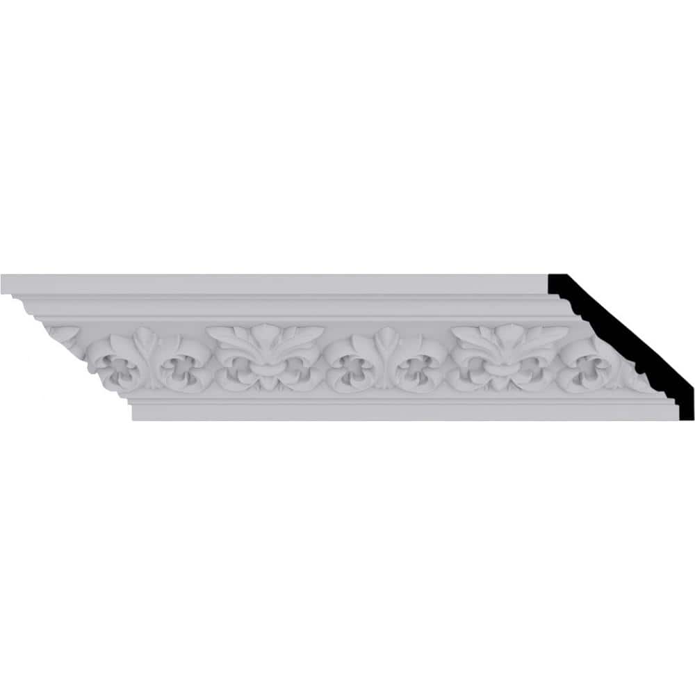 Ekena Millwork 3-1/4 in. x 3-1/4 in. x 94-1/2 in. Polyurethane Fleur De Lis Crown Moulding