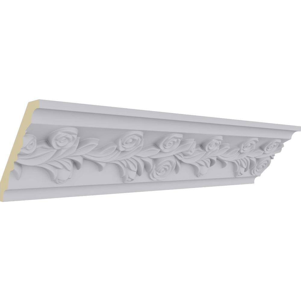 Ekena Millwork 3-7/8 in. x 3-7/8 in. x 94-1/2 in. Polyurethane Rose Crown Moulding